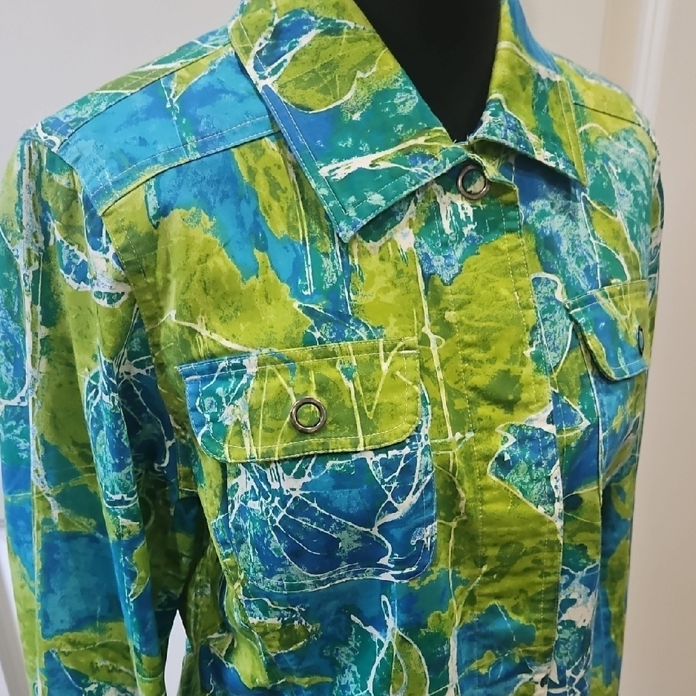 Chico's Vibrant Blue and Green Jean Jacket - Picture 6 of 9